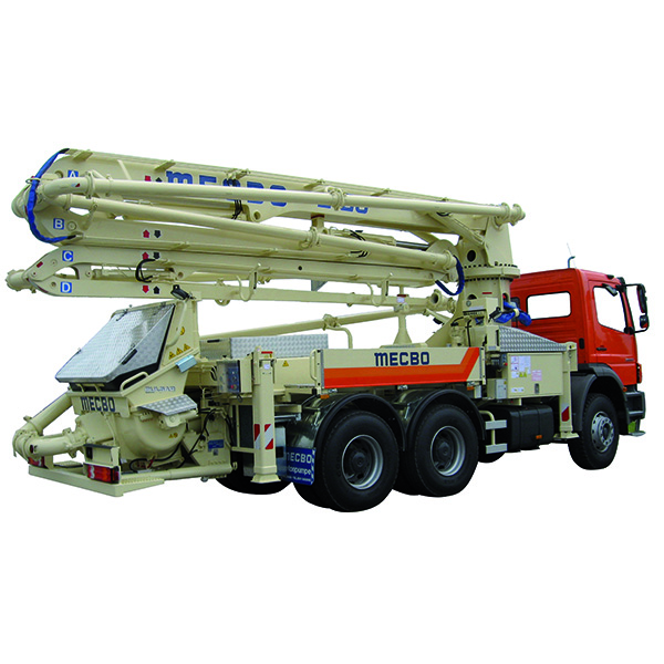 Mecbo truck-mounted concrete boom pump on site
